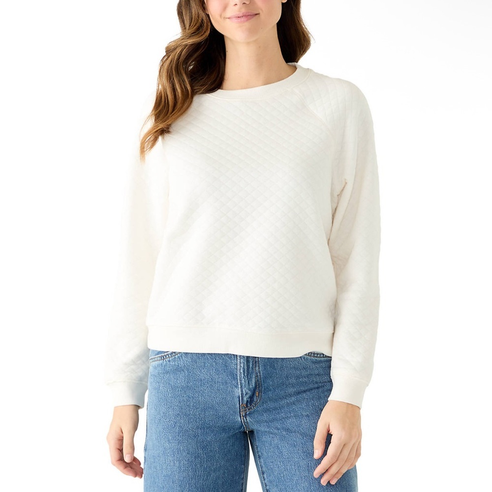 Workshop Republic Clothing White Quilted Sweatshirt- Sz Medium- NWT - Picture 2 of 5
